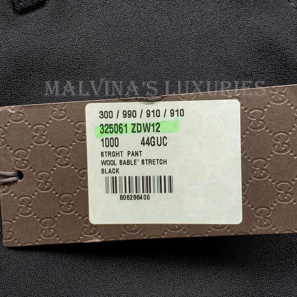 GUCCI PANTS BLACK STRETCH WOOL TROUSERS w LOGO DETAIL sz IT 44 US 8 - Picture 10 of 13